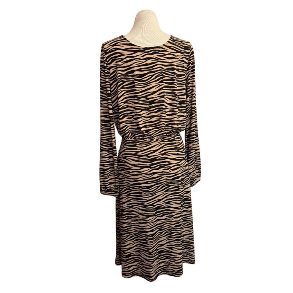 Loft Open Back Zebra Animal Print Black Brown Long Sleeve Dress Size 10